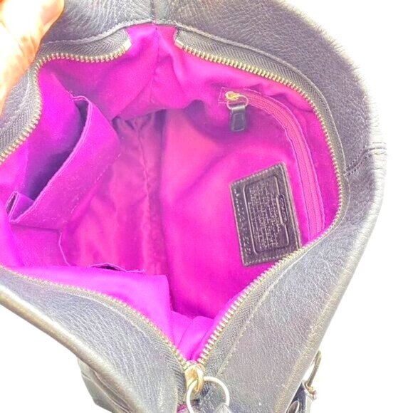 COACH Y2K  Carly Black Leather Hobo Shoulder Bag w Silver Chain & Purple Lining - Picture 9 of 11